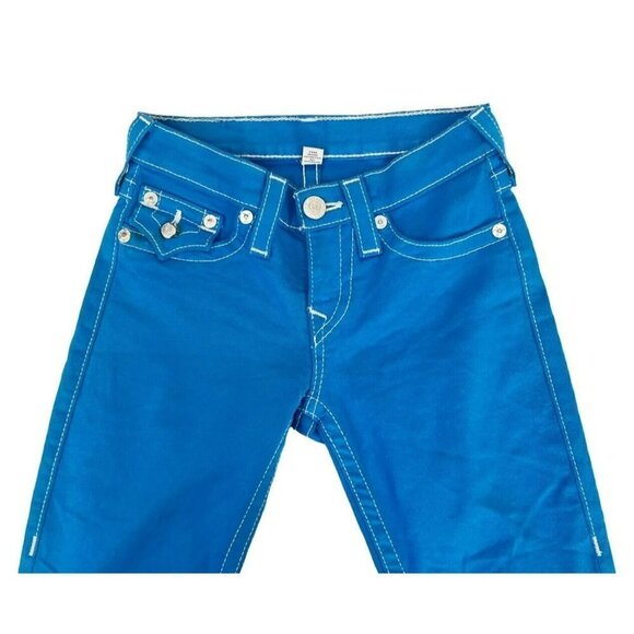 True Religion Legging Women's Sz 24 Bright Blue Flap Pocket Jeans - Picture 4 of 11